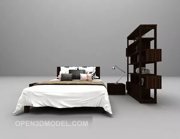 Double Bed Large Full With Shelf 3d model Double Bed Large Full With Shelf 3d model
