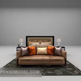 Double Bed Classic With Daybed Carpet 3d model