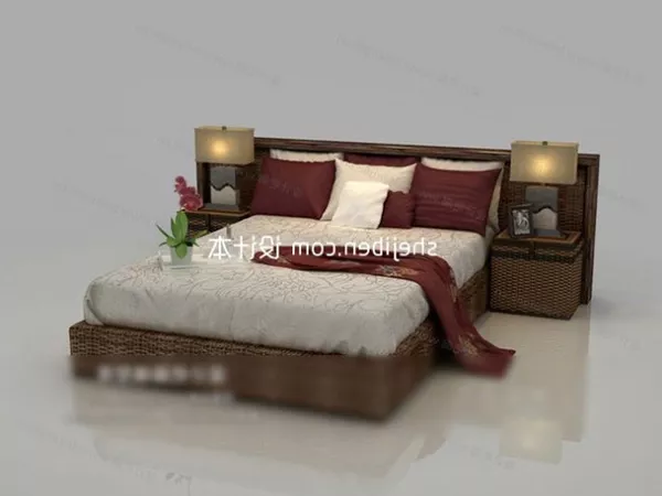 Double Bed With Nightstand 3d model Double Bed With Nightstand 3d model