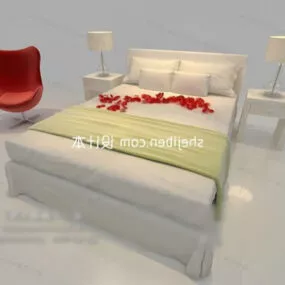 Double Bed With Chair And Table Lamp 3d model