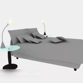 Double Bed Furniture With Table Lamp 3d model