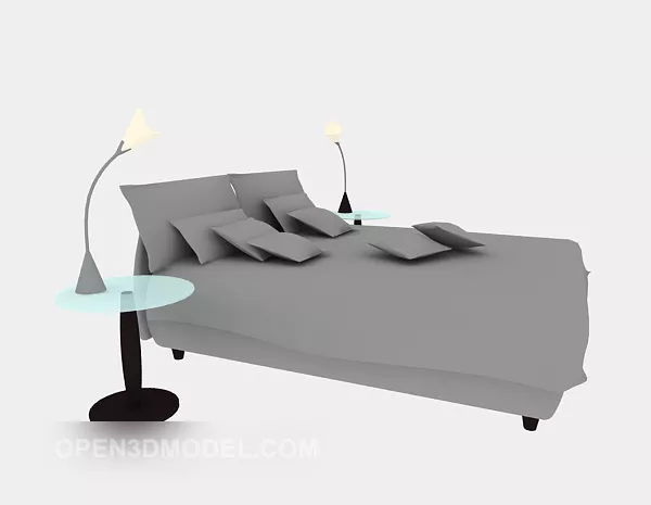 Double Bed Furniture With Table Lamp 3d model Double Bed Furniture With Table Lamp 3d model