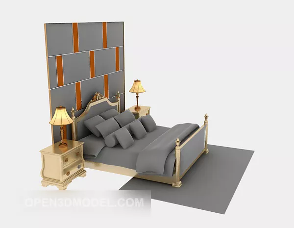 Double Bed With Carpet And Back Wall 3d model Double Bed With Carpet And Back Wall 3d model