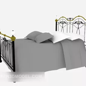 Double Iron Bed Grey Blanket 3d model
