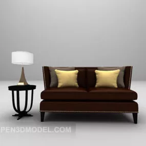 Double Velvet Sofa With Table Lamp 3d model