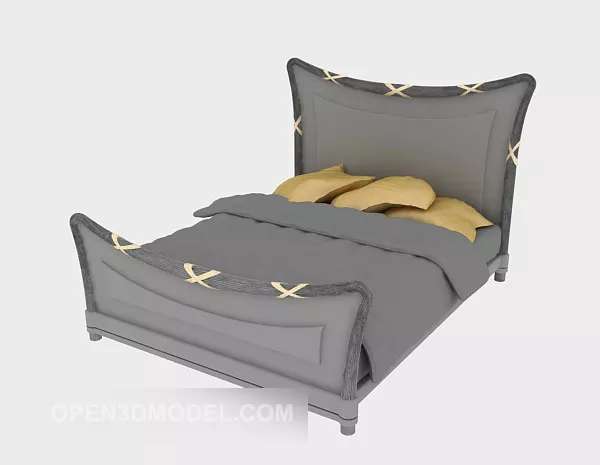 Double Solid Wood Bed 3d model Double Solid Wood Bed 3d model