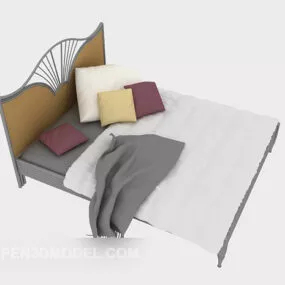 Double Solid Wood Bed Furniture 3d model