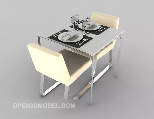 Double Chair Dinning Table 3d model Double Chair Dinning Table 3d model