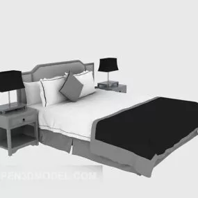 Double Wooden Bed European style 3d model