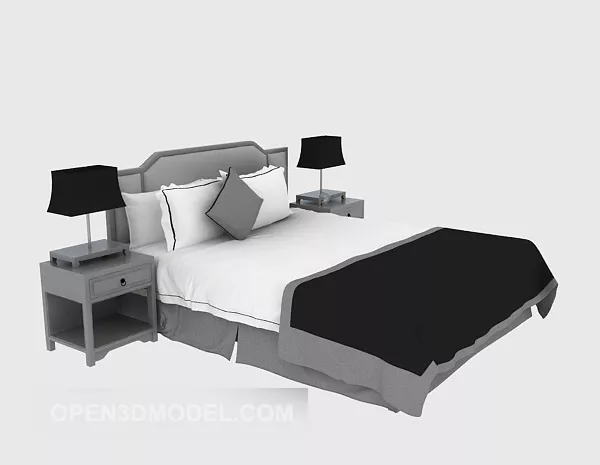 Double Wooden Bed European style 3d model Double Wooden Bed European style 3d model