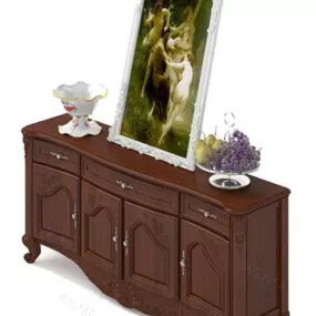 Vintage Wood Cabinet With Painting 3d model