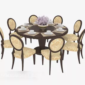 Eight-person Round Dinning Table Chair 3d model