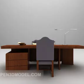 European Wooden Desk With Chair 3d model
