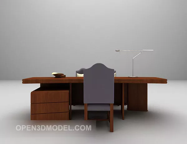 European Wooden Desk With Chair 3d model European Wooden Desk With Chair 3d model
