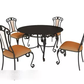 European Iron Round Chair Table 3d model