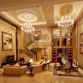 European Big Chandelier Living Room 3d model