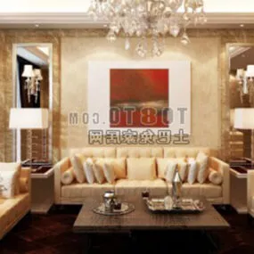 European Living Room With Chandelier 3d model