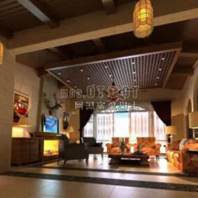 European Villa Living Room Decor Interior 3d model