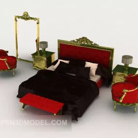 European Noble Double Bed 3d model