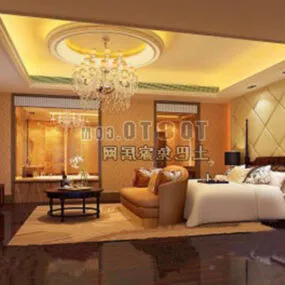 European Yellow Light Bedroom 3d model
