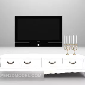 European White Tv Cabinet Full Set 3d model