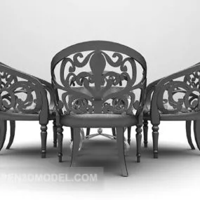 European Black And White Table And Chairs 3d model