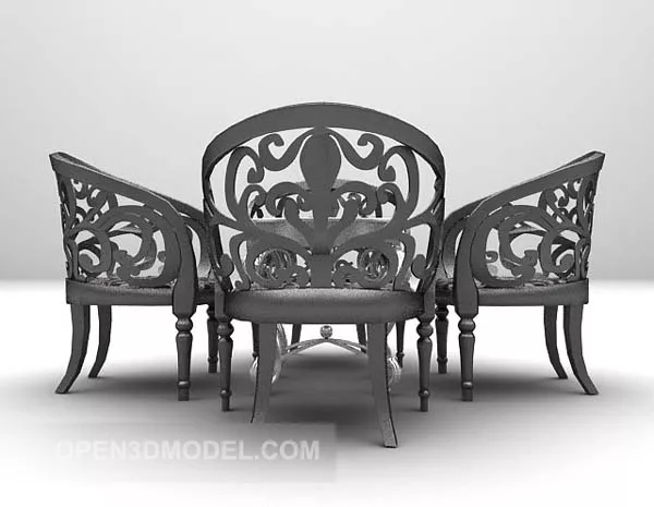European Black And White Table And Chairs 3d model European Black And White Table And Chairs 3d model