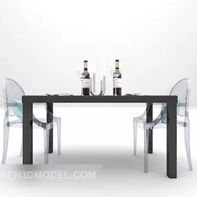 Modern Black Table Transparent Chair 3d model
