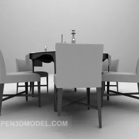 European Black Dining Table With Chair 3d model