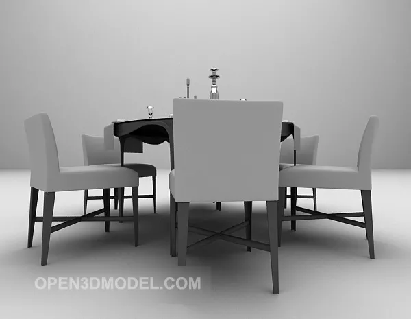 European Black Dining Table With Chair 3d model European Black Dining Table With Chair 3d model