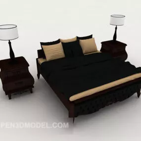European Black Wood Bed 3d model