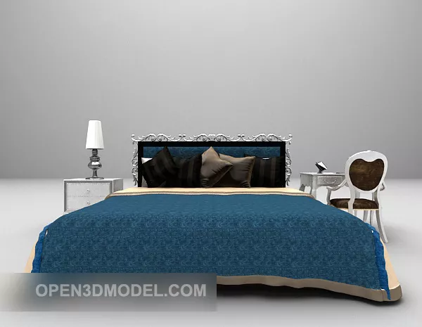 European Blue Double Bed Furniture 3d model European Blue Double Bed Furniture 3d model