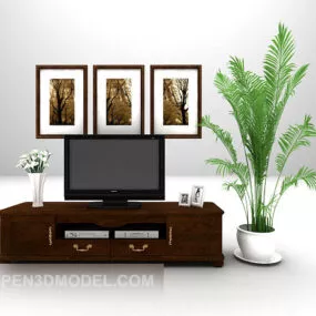 European Brown Wood Tv Cabinet V1 3d model