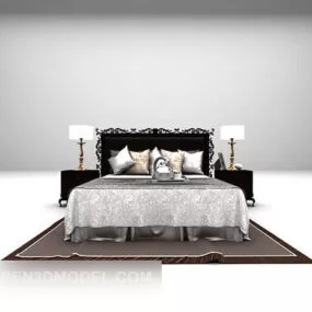 European Brown Bed Classic With Carpet 3d model