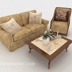 European Brown Combination Sofa 3d model