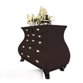 European Brown Drawer Side Cabinet 3d model