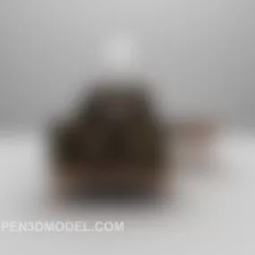European Brown Patterned Sofa With Table 3d model
