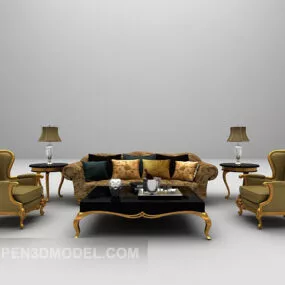 European Classic Brown Sofa Table Combination 3d model