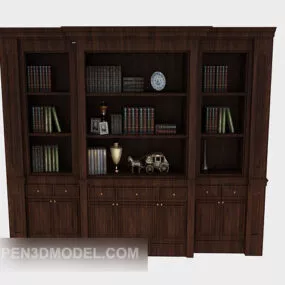 European Brown Solid Wood Bookcase 3d model