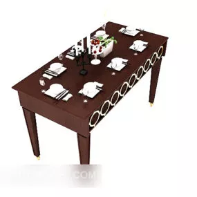 European Vintage Brown Solid Wood Table 3d model