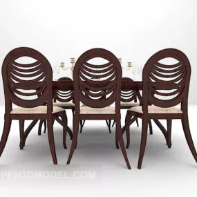 European Dinning Set Brown Table And Chair 3d model