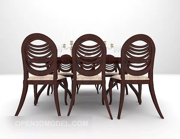European Dinning Set Brown Table And Chair 3d model European Dinning Set Brown Table And Chair 3d model