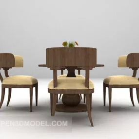 European Modern Style Brown Table And Chair 3d model