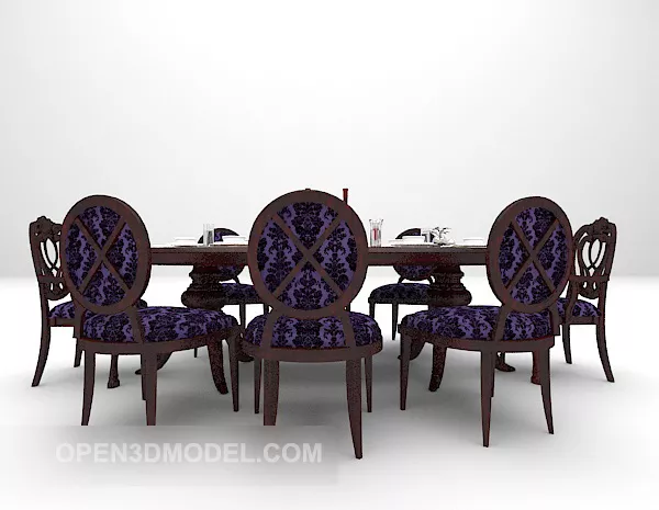 European Purple Classic Table Chair 3d model European Purple Classic Table Chair 3d model