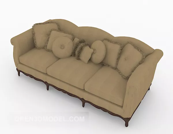 European Brown Three-person Sofa Design 3d model European Brown Three-person Sofa Design 3d model
