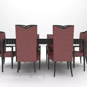 European Brown Wooden Dining Table Furniture 3d model