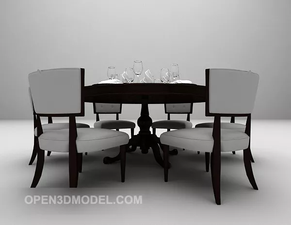 European Dark Wooden Dining Table With Chairs 3d model European Dark Wooden Dining Table With Chairs 3d model