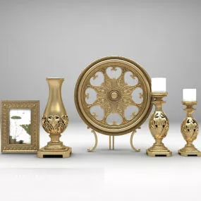 European Brass Candlestick Decoration 3d model