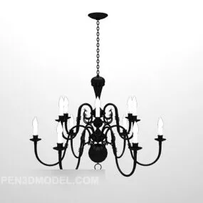 European Vintage Black Iron Chandelier 3d model