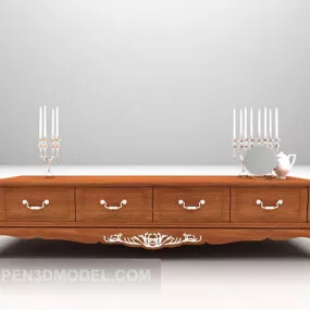 European Classic Wood Tv Cabinet 3d model